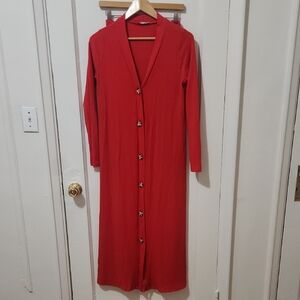 Fashion Nova Vibrant 2 Piece Set Red Long Sleeveless Dress and Coverup.